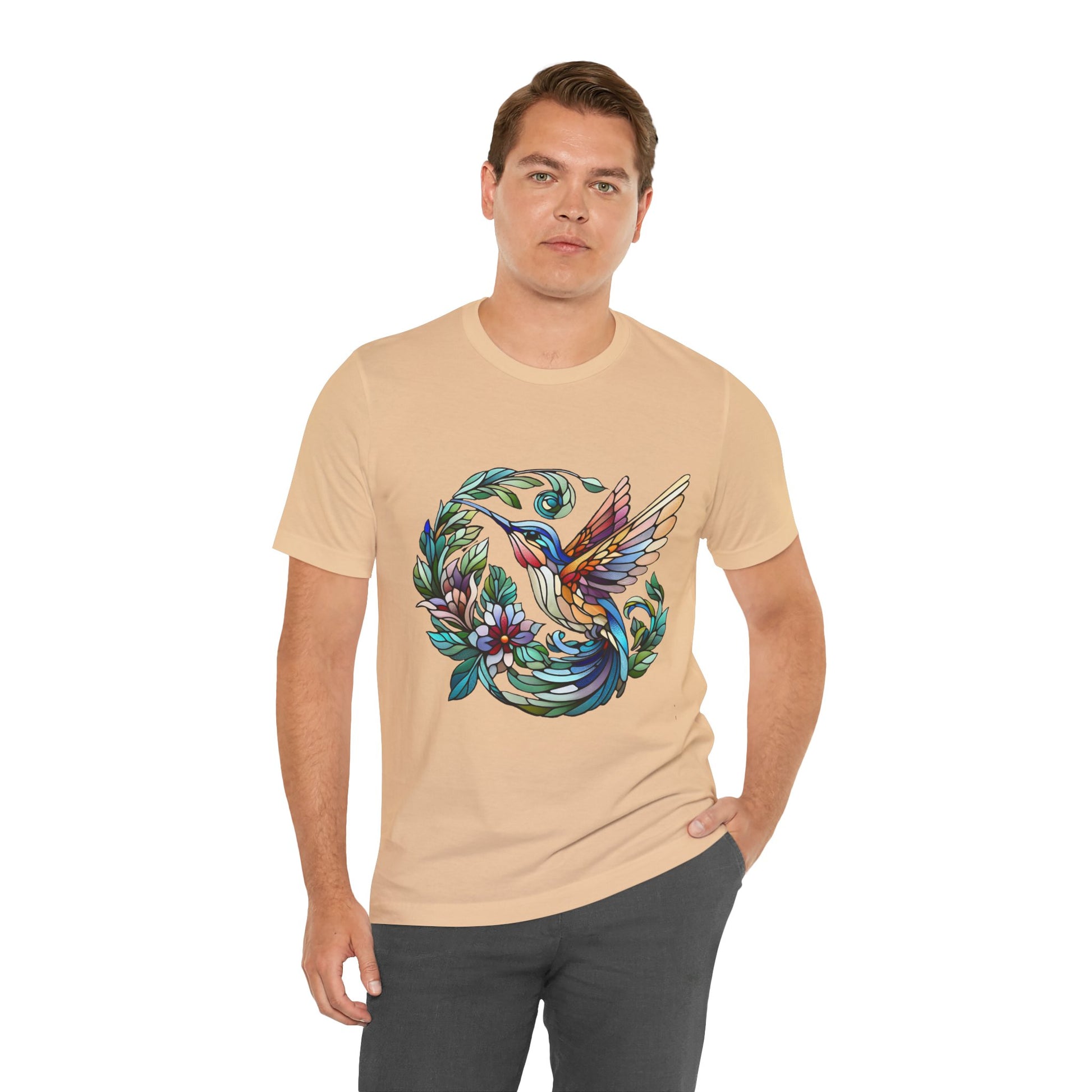 Stained Glass Hummingbird Tee – Vibrant Nature Shirt - WhimSpin - https://whimspin.com