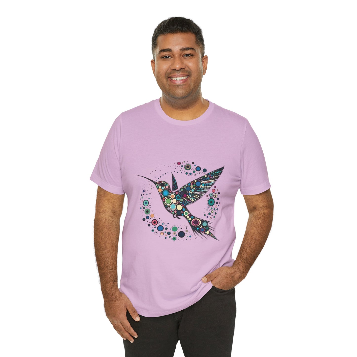 Hummingbird Dot Art T-Shirt – Colorful Nature-Inspired Graphic Tee