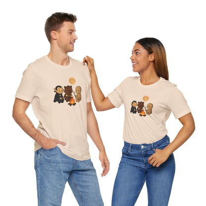 Halloween Monsters Campfire T-Shirt – Cute Monster Shirt with Roasting Marshmallows