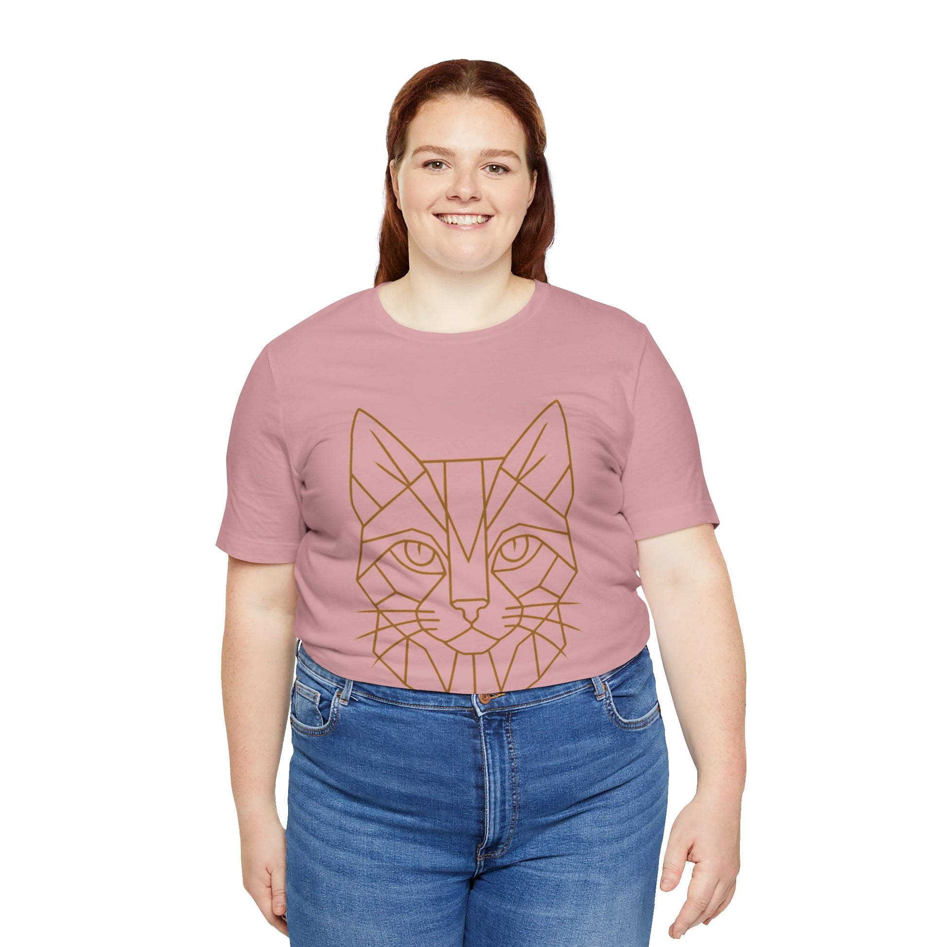 Geometric Cat T-Shirt – Minimalist Line Art Tee - WhimSpin - https://whimspin.com
