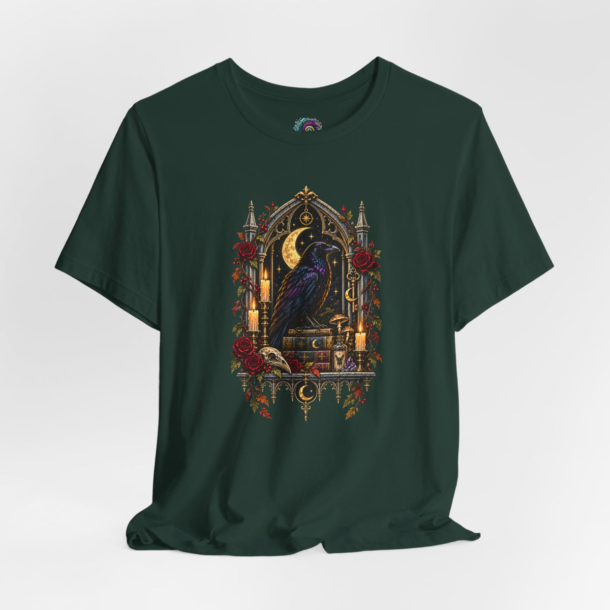 Raven’s Reliquary Tee – Gothic Moonlit Raven T-shirt