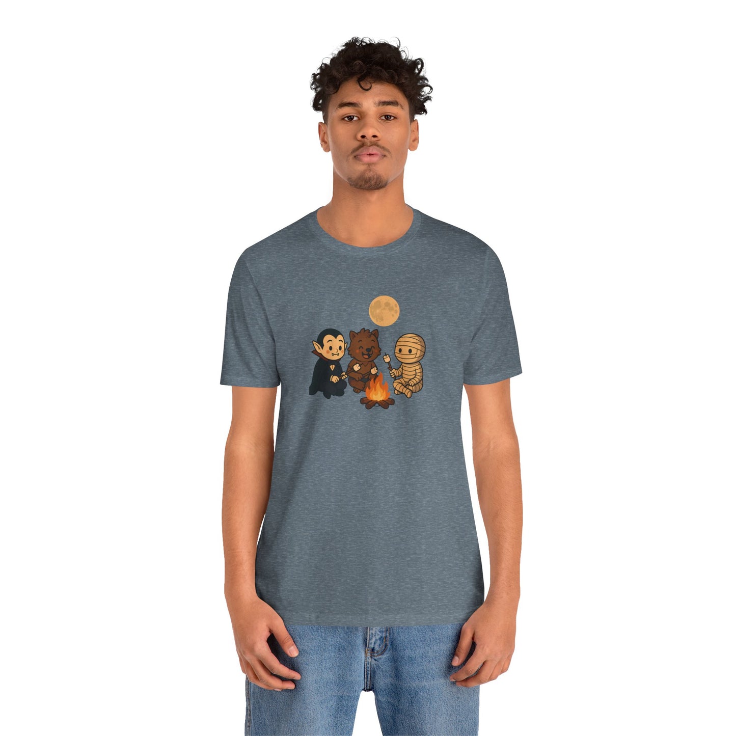 Halloween Monsters Campfire T-Shirt – Cute Monster Shirt with Roasting Marshmallows
