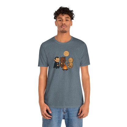 Halloween Monsters Campfire T-Shirt – Cute Monster Shirt with Roasting Marshmallows