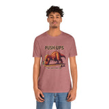 Rose T-shirt with dinosaur push-ups graphic and “PUSH-UPS” text at front