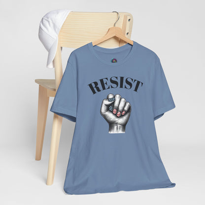 Resist Feminist Power Fist Tee – USA Flag Nails Protest Shirt