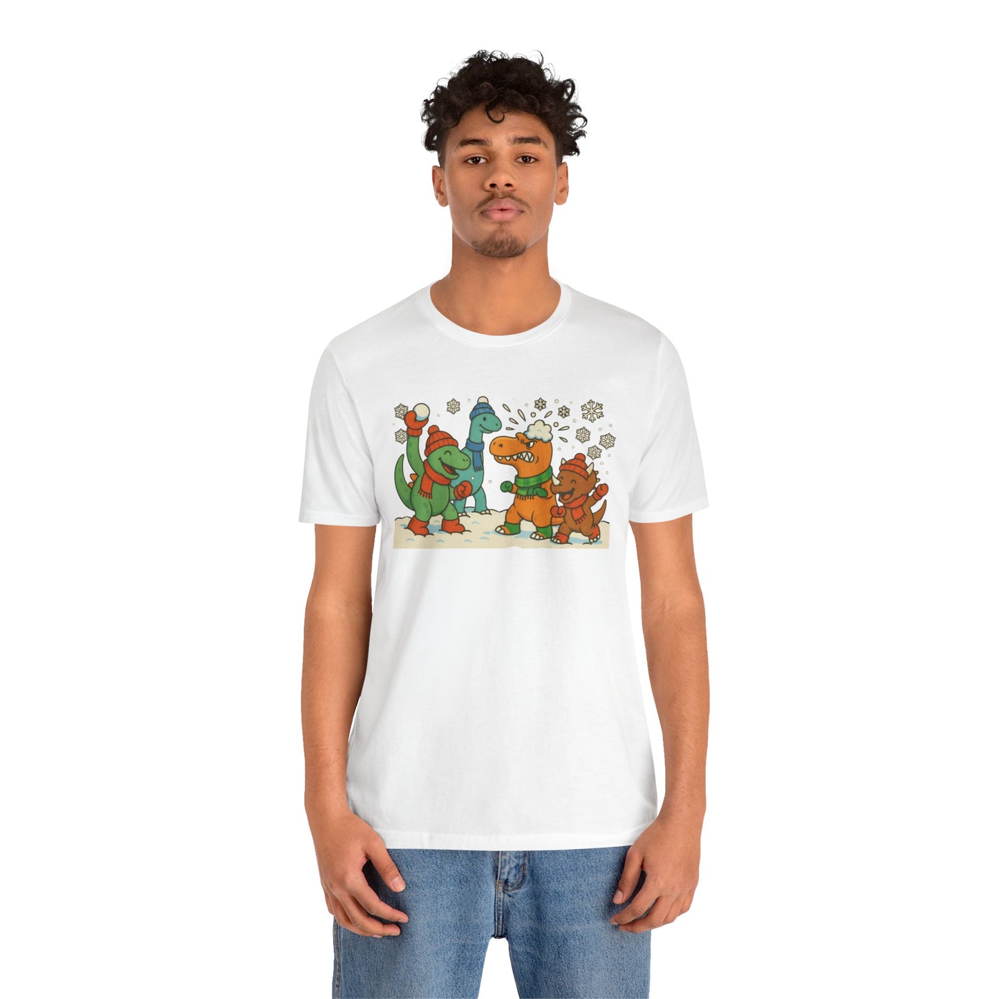 Dinosaur Snowball Fight T-Shirt – Funny Winter Dino Graphic Tee