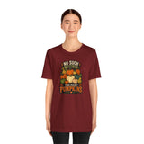 Burgundy crewneck T-shirt featuring a pumpkin graphic and slogan