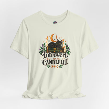 Introvert But Make It Candlelit T-shirt - Witchy Bookish Cat Tee