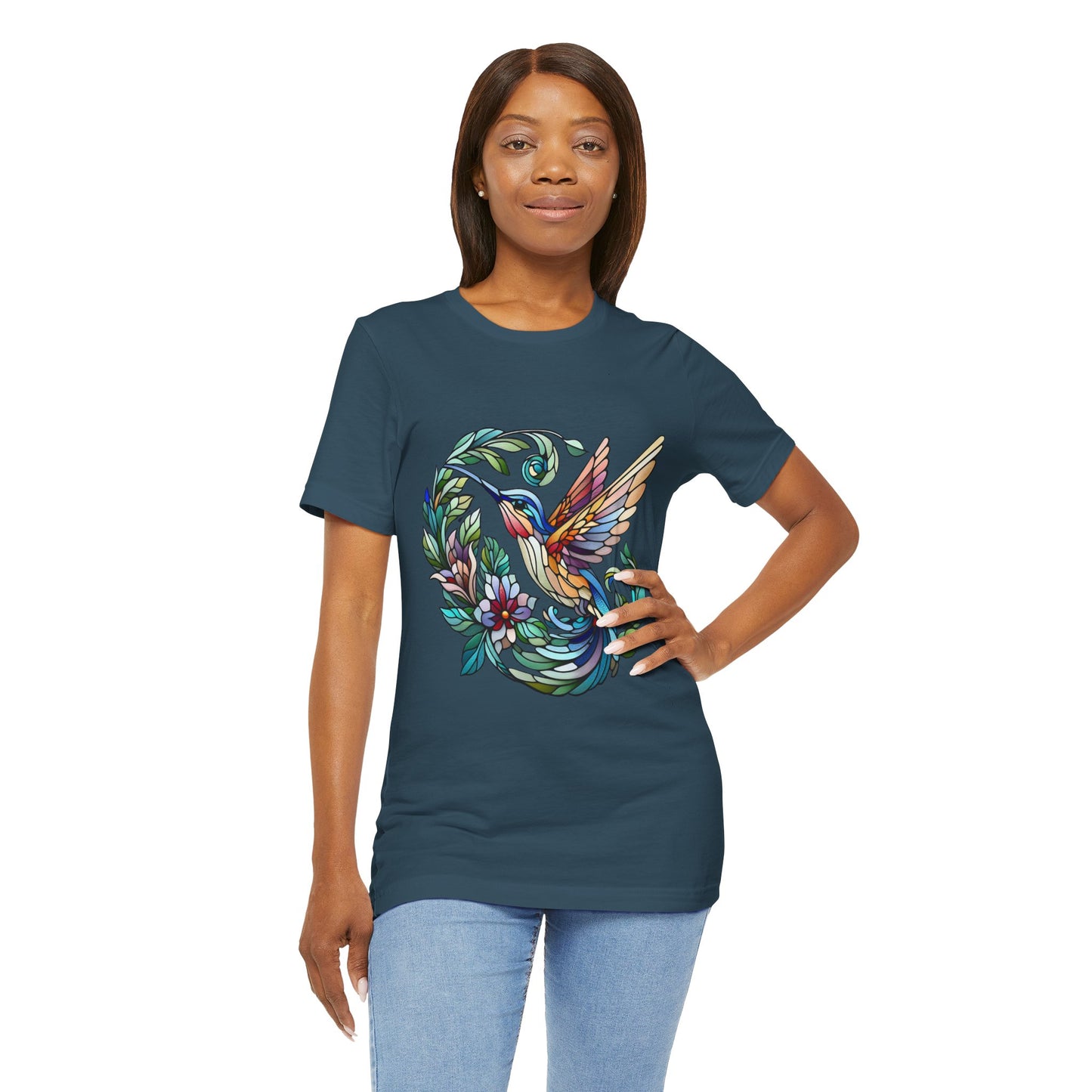 Stained Glass Hummingbird Tee – Vibrant Nature Shirt - WhimSpin - https://whimspin.com