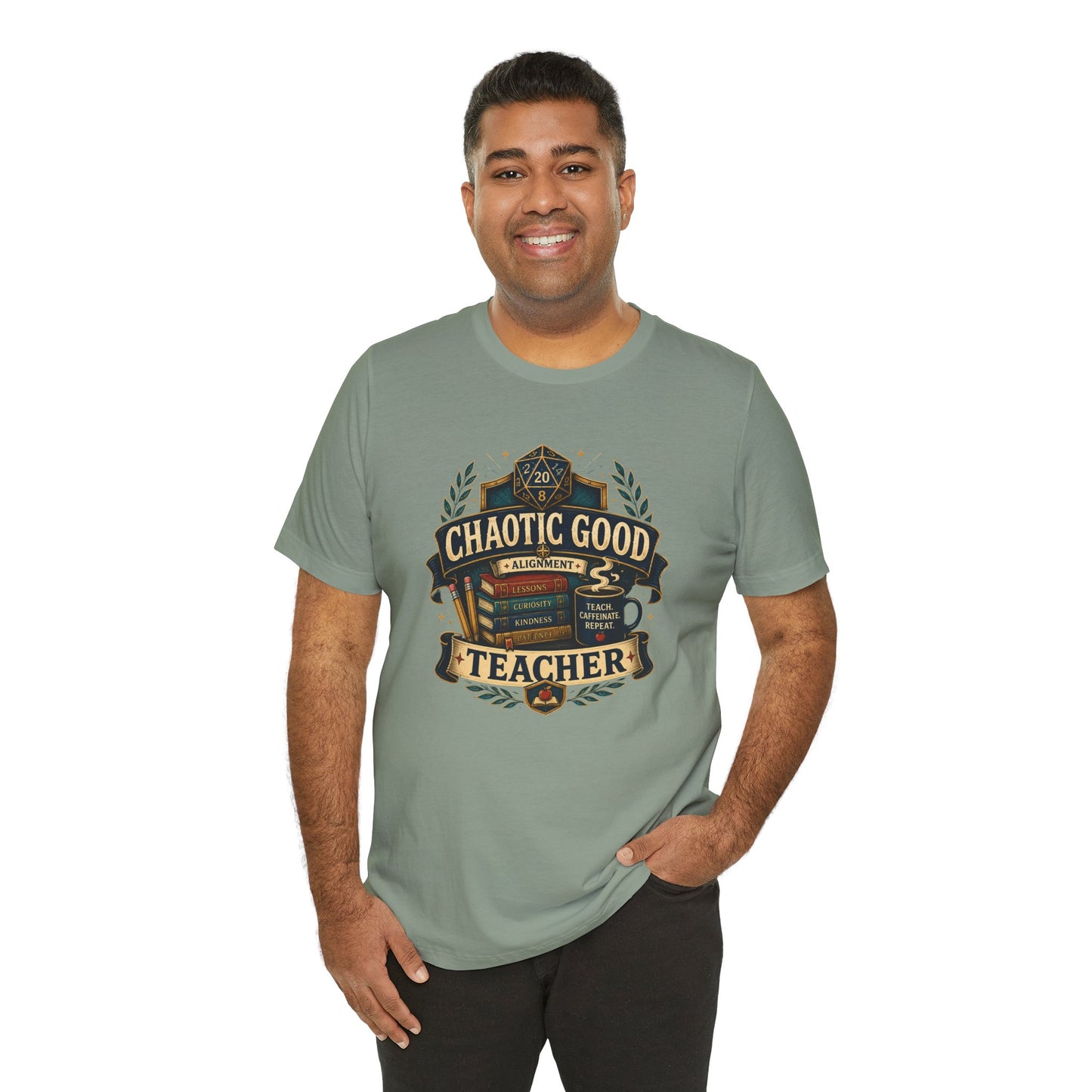 Chaotic Good Teacher T-Shirt – RPG Teacher Graphic Tee