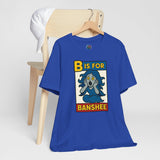 Royal blue T-shirt on hanger with colorful 