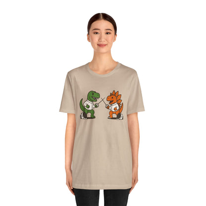 Dinosaur Fencing T-Shirt – T-Rex vs Stegosaurus Tee