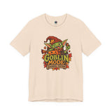 Soft cream crew-neck graphic t-shirt with goblin mascot and colorful 'Goblin Mode' print