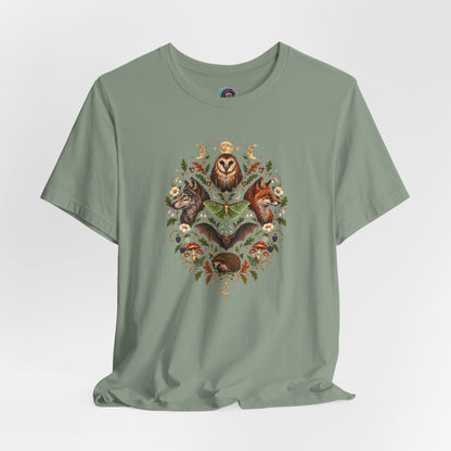 Nocturnal Woodland Animals T-Shirt – Moonlit Nature Tee