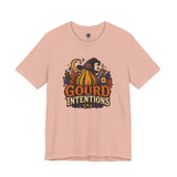 Peach witch and pumpkin graphic T-shirt with “Gourd Intentions” text on front