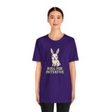 Purple T-shirt, front view, bunny graphic above “Roll for Initiative” text