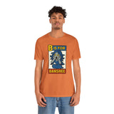 Burnt orange crewneck T-shirt with “B is for Banshee” illustrated square graphic