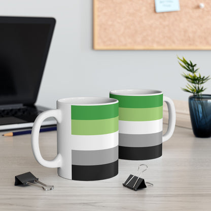 Aromantic Pride Flag Mug – Green Stripe LGBTQ+ Ceramic Cup