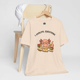 Soft cream t-shirt with axolotl reading graphic and “I axolotl questions” text