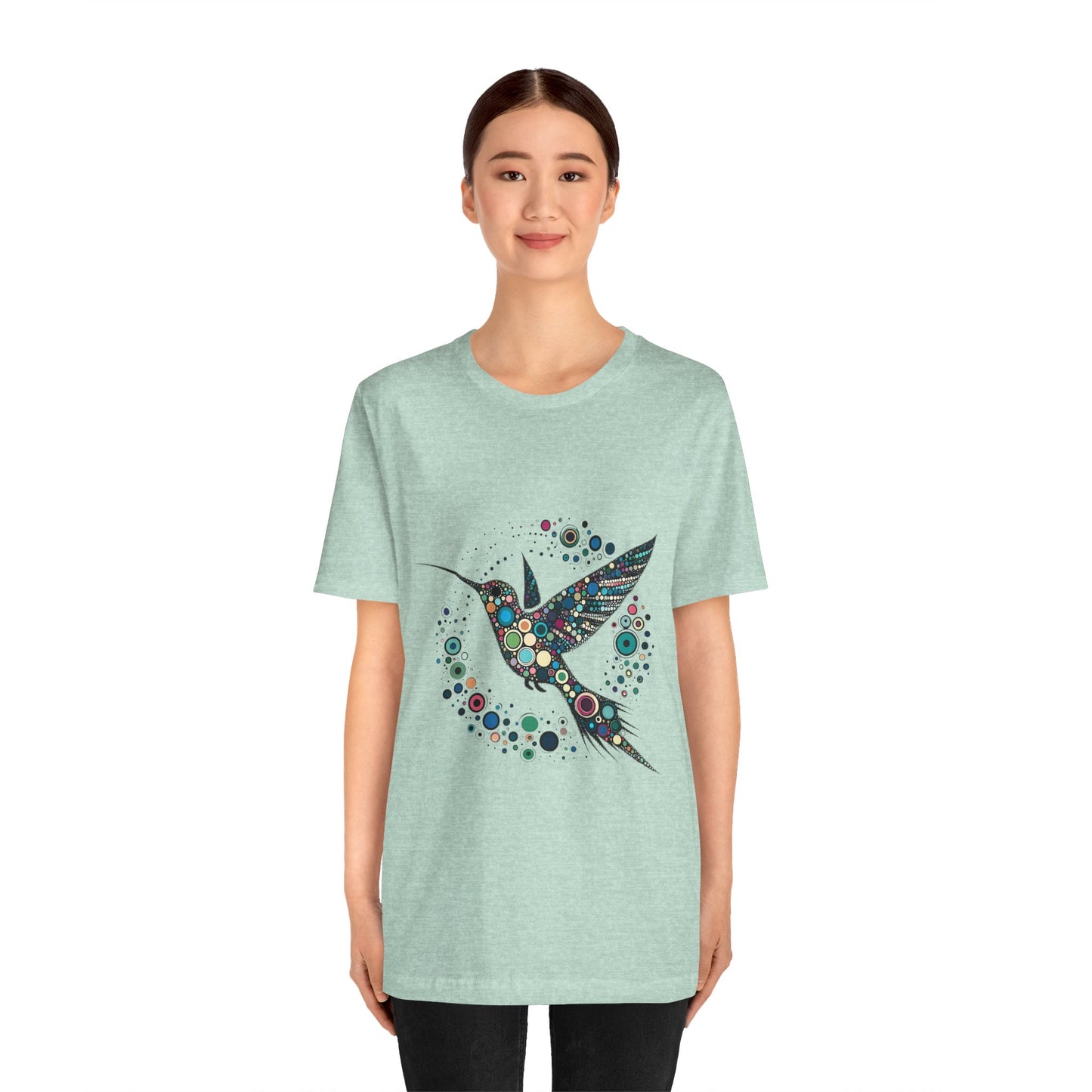 Hummingbird Dot Art T-Shirt – Colorful Nature-Inspired Graphic Tee