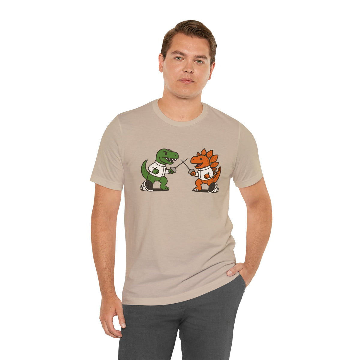Dinosaur Fencing T-Shirt – T-Rex vs Stegosaurus Tee