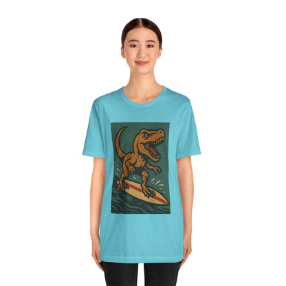 Surfing T-Rex T-Shirt – Funny Dinosaur Surfing Graphic Tee