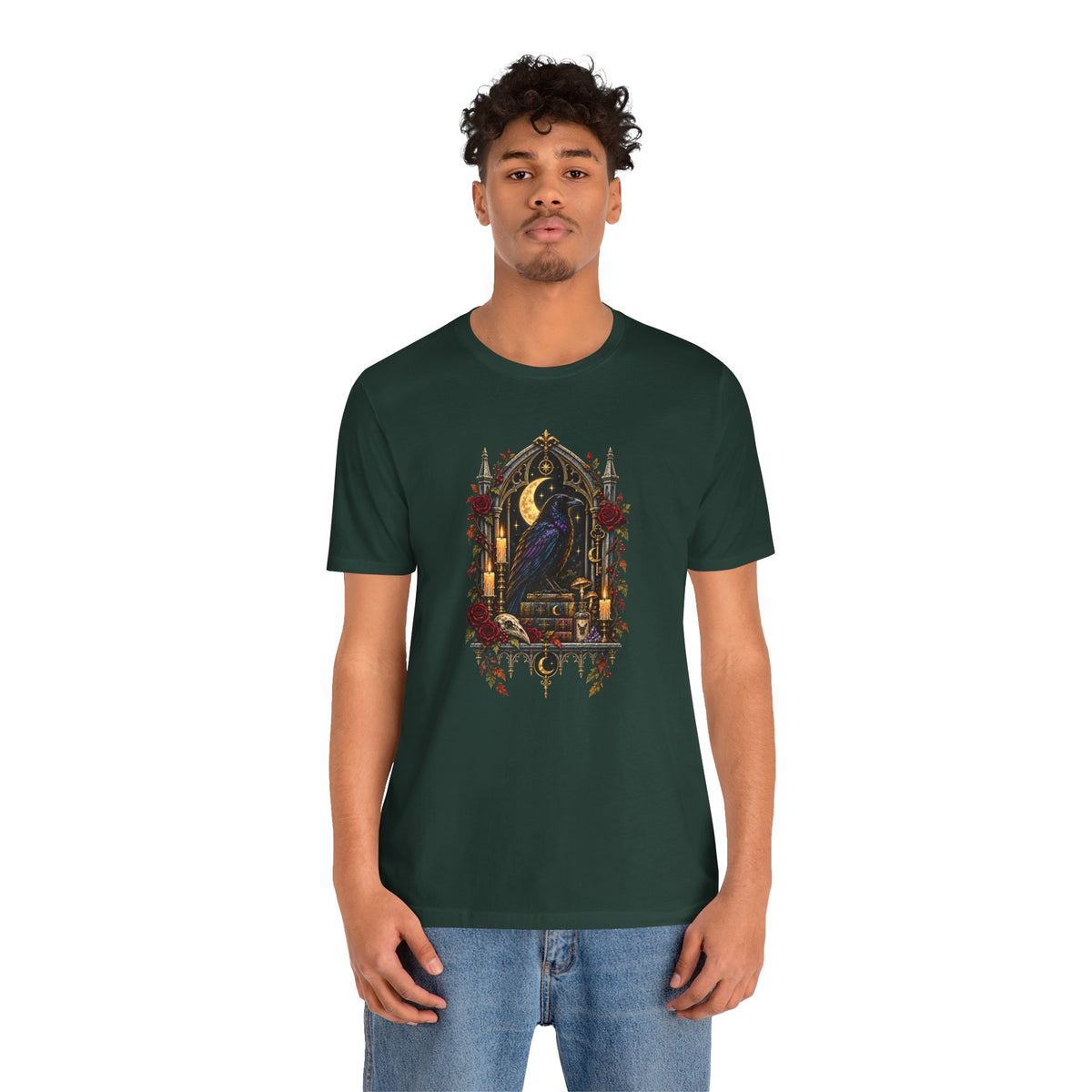 Raven’s Reliquary Tee – Gothic Moonlit Raven T-shirt