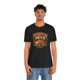 Black crewneck T-shirt featuring Pumpkin Patch Social Club front graphic
