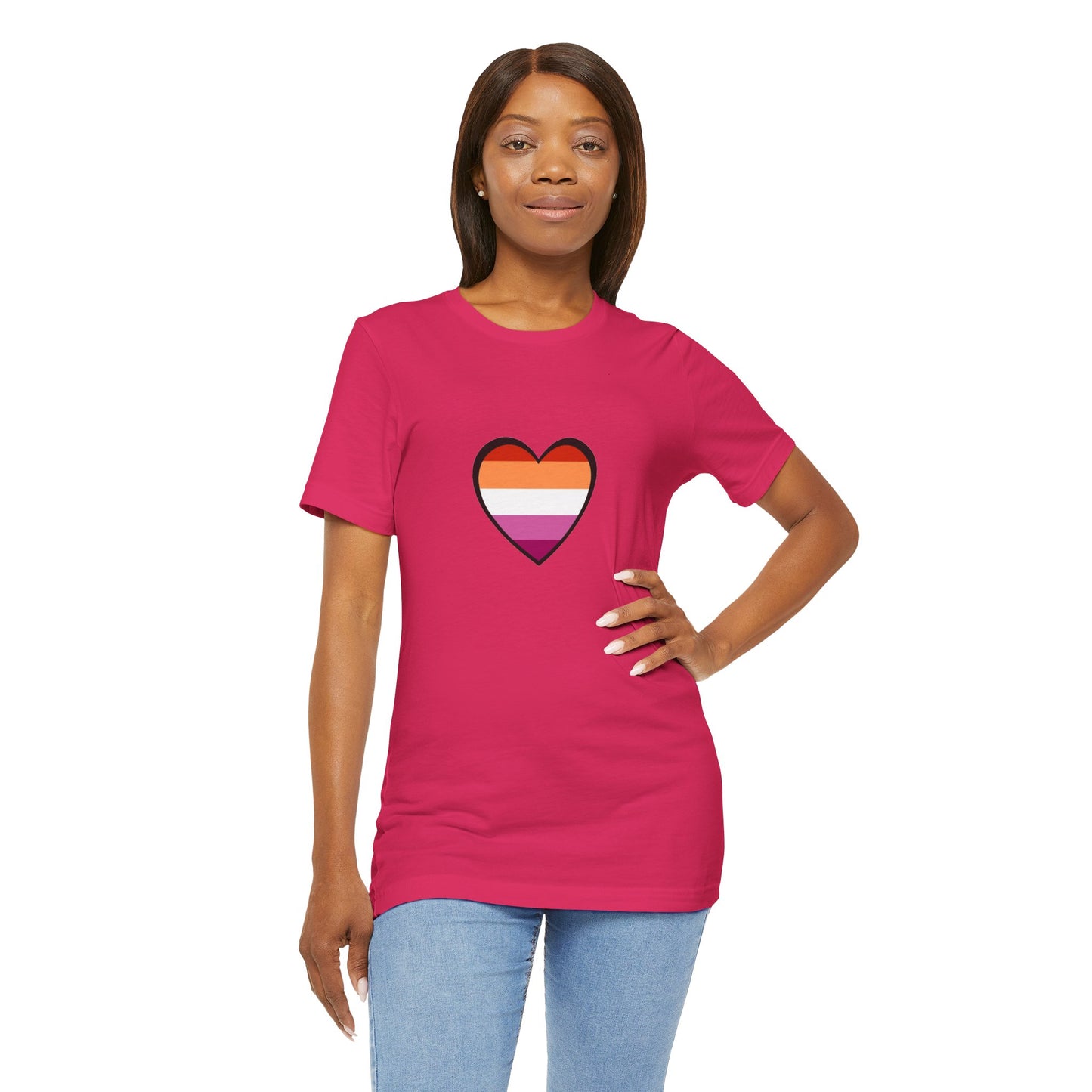 Lesbian Flag Heart T-Shirt – Bold LGBTQ+ Graphic Tee