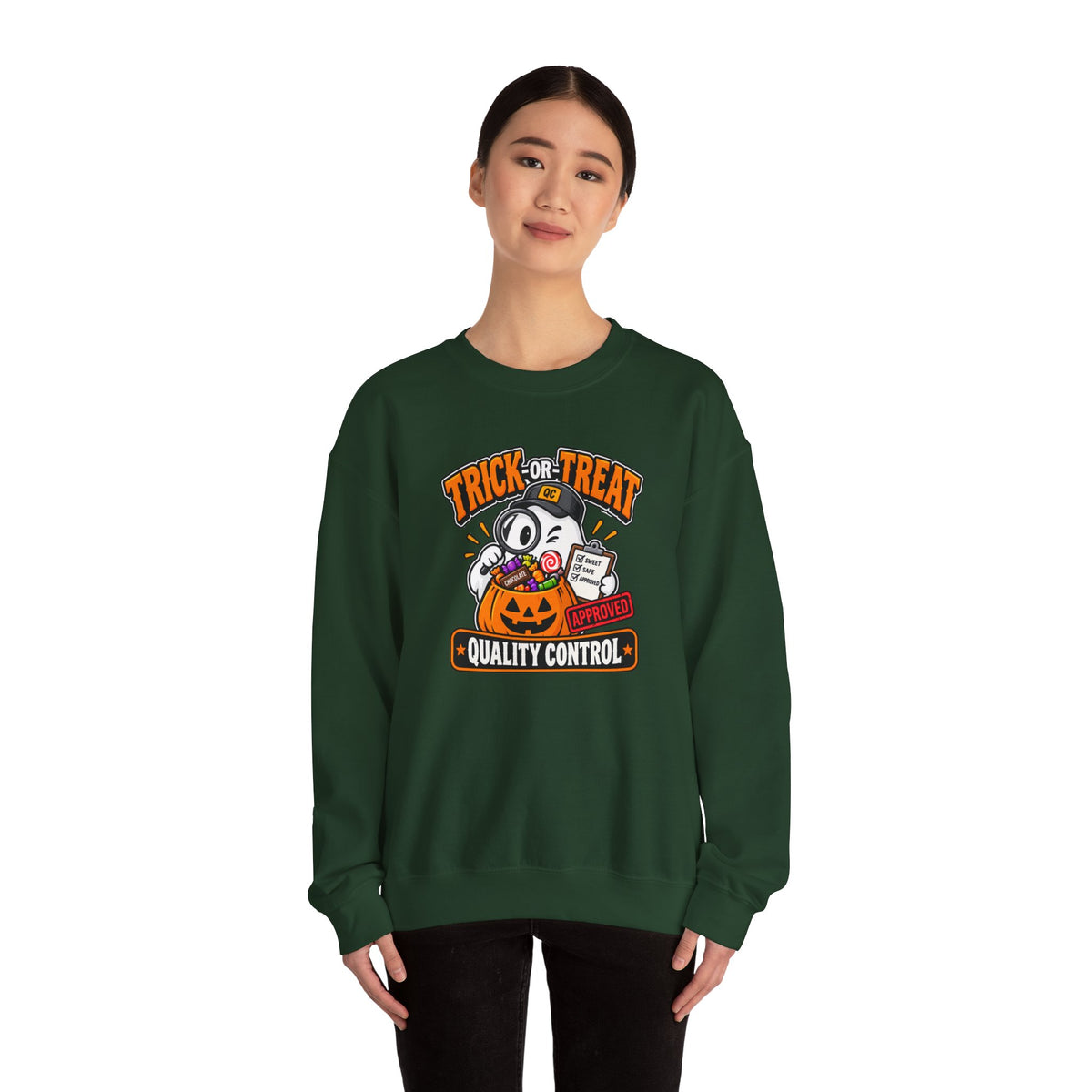 Trick-or-Treat Quality Control Sweatshirt – Funny Halloween Cozy Top