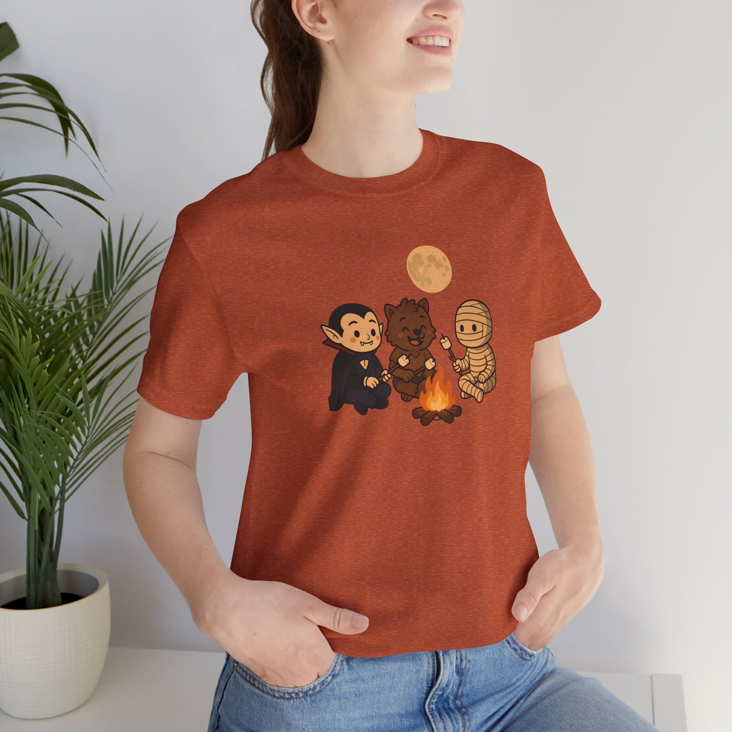 Halloween Monsters Campfire T-Shirt – Cute Monster Shirt with Roasting Marshmallows
