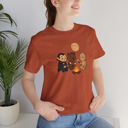 Halloween Monsters Campfire T-Shirt – Cute Monster Shirt with Roasting Marshmallows