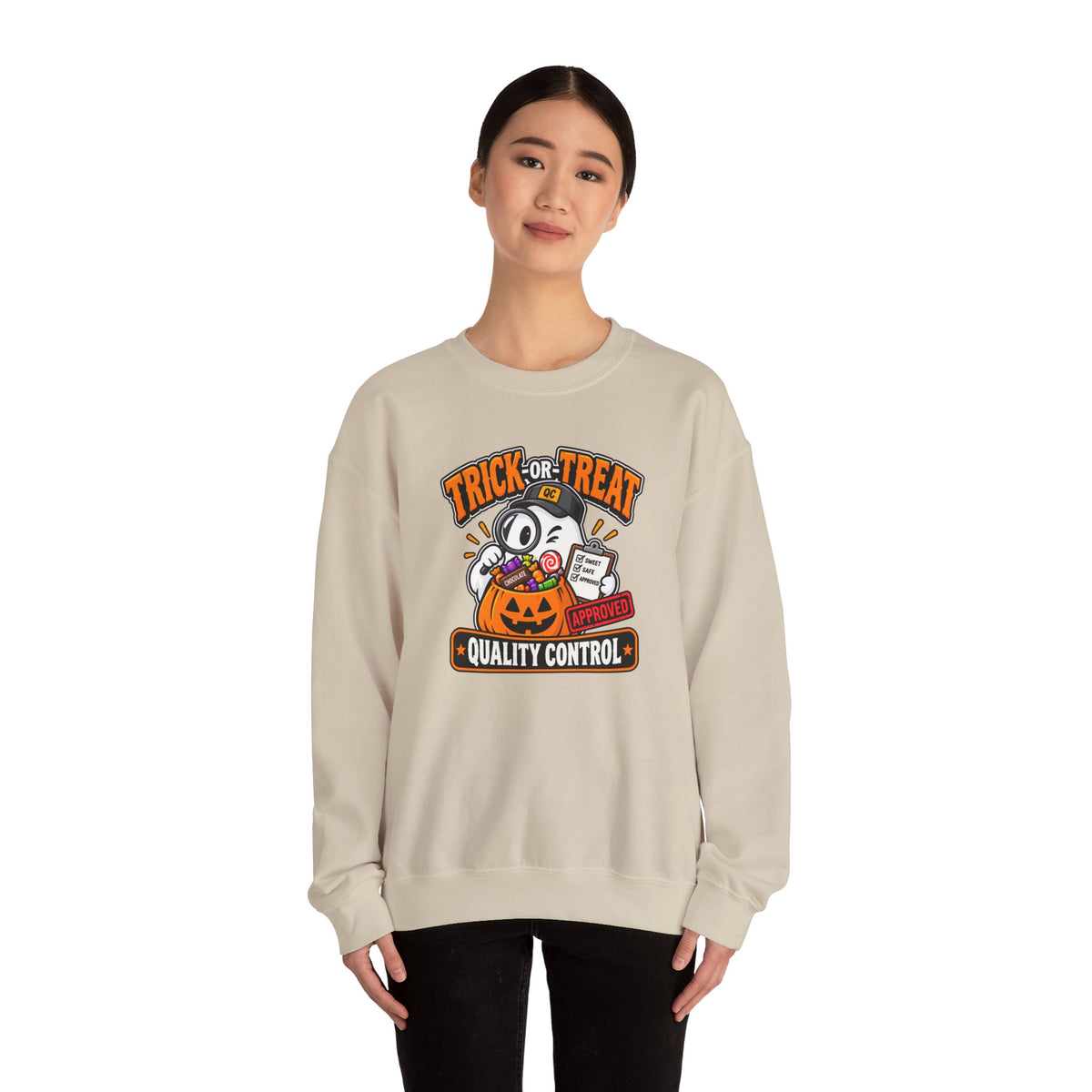 Trick-or-Treat Quality Control Sweatshirt – Funny Halloween Cozy Top