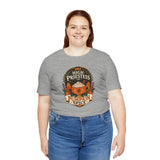 Gray heather crew-neck T-shirt featuring High Priestess pumpkin spice chest graphic