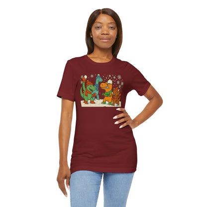 Dinosaur Snowball Fight T-Shirt – Funny Winter Dino Graphic Tee
