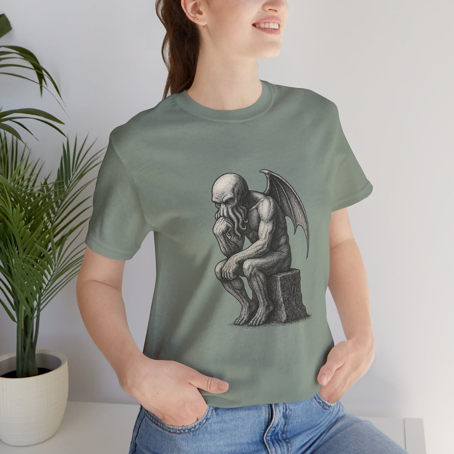 Cthulhu The Thinker Tee – Lovecraftian Parody Shirt