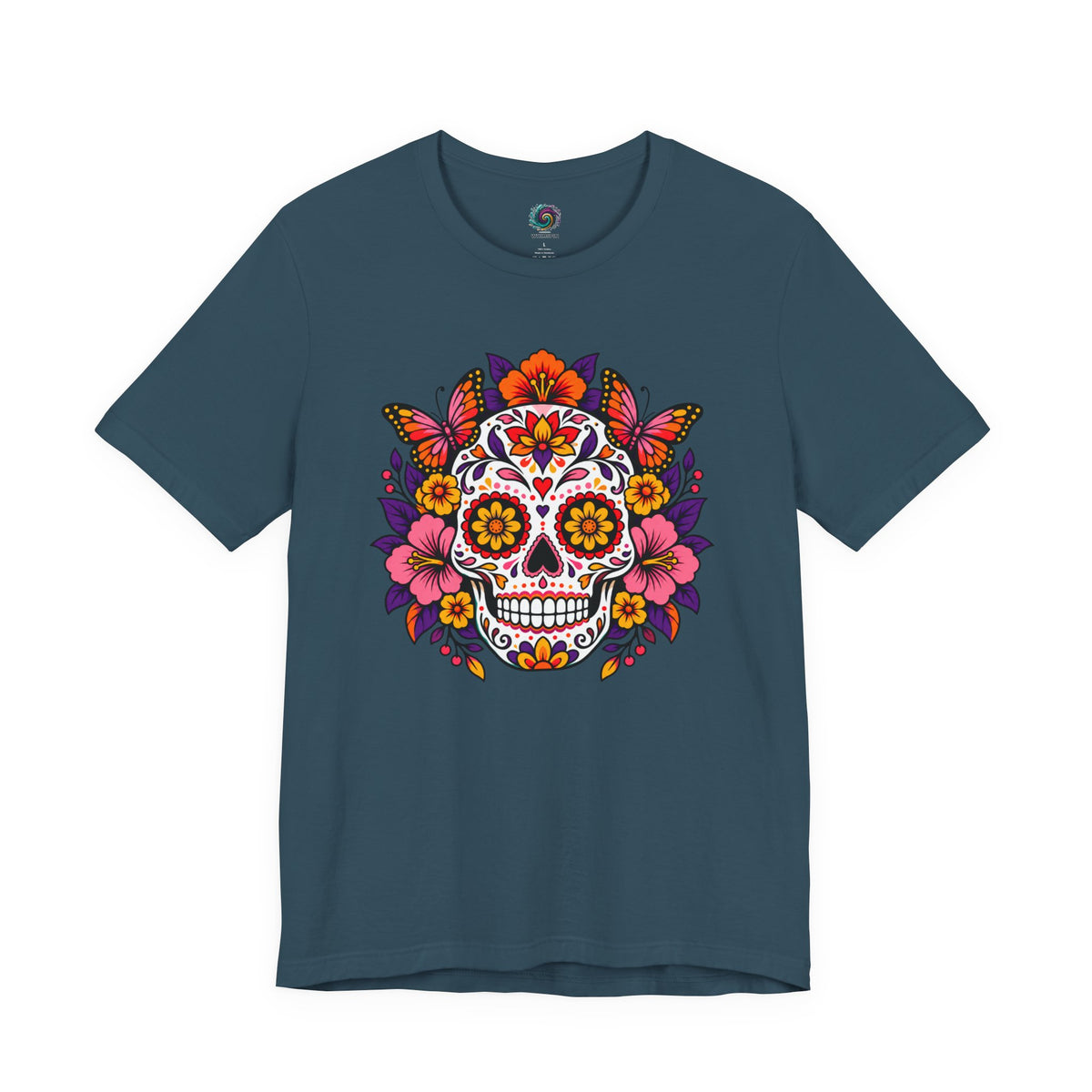Floral Sugar Skull T-Shirt – Colorful Día de los Muertos Inspired Tee