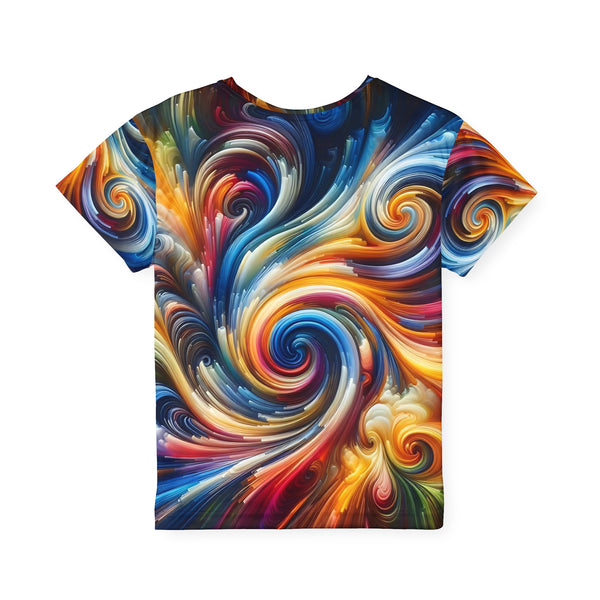 Kids' swirl rainbow spiral print tee, short sleeves and crew neck