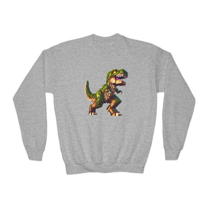 Pixel Dinosaur Youth Sweatshirt – Retro Pixel T-Rex Gamer Hoodie