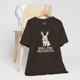 Black crew-neck T-shirt with rabbit graphic and 