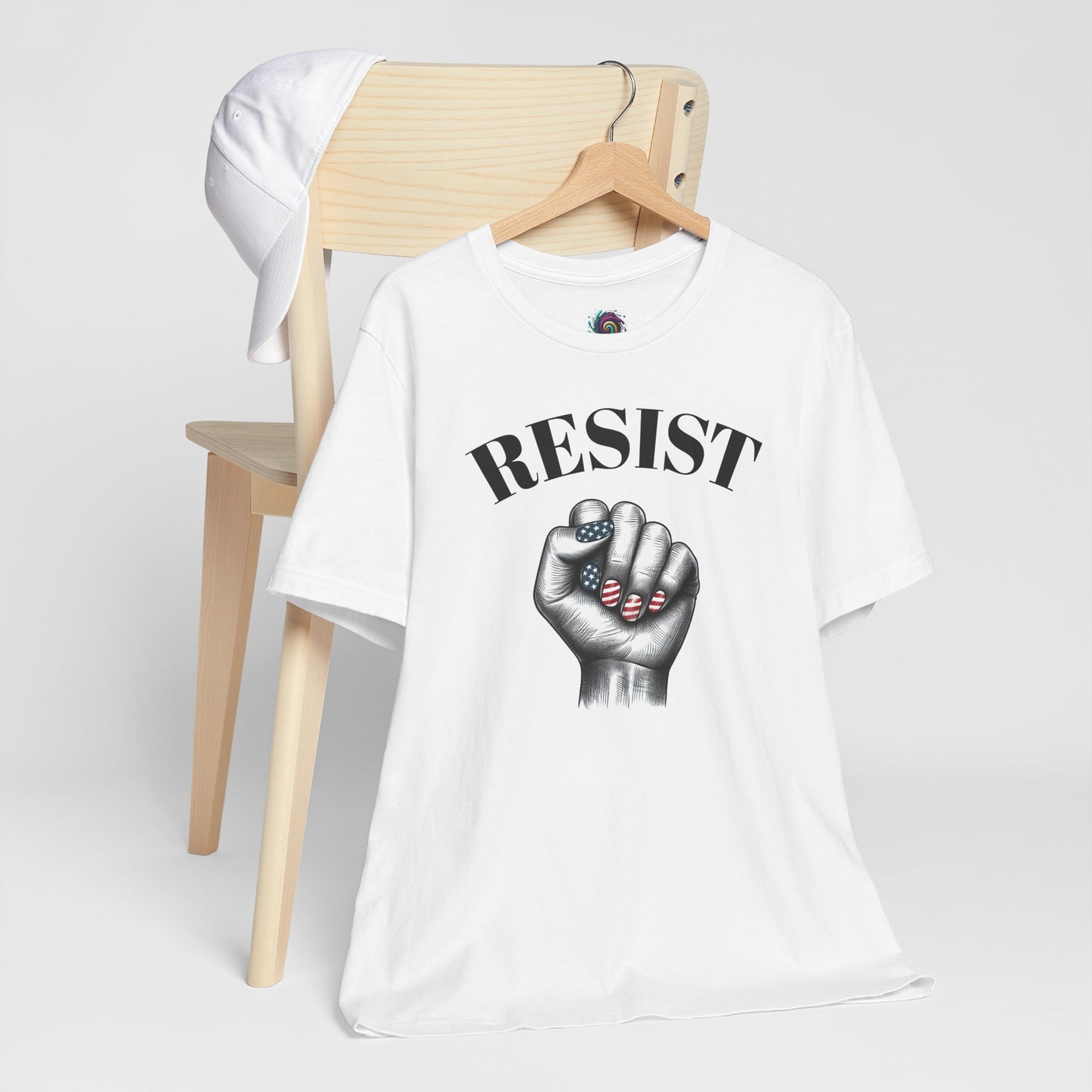 Resist Feminist Power Fist Tee – USA Flag Nails Protest Shirt