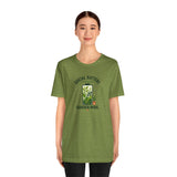 Olive green women’s T-shirt with “Social Battery Charging” and “Garden Mode” print