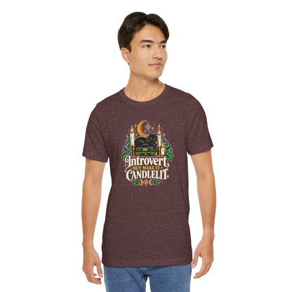 Introvert But Make It Candlelit T-shirt - Witchy Bookish Cat Tee