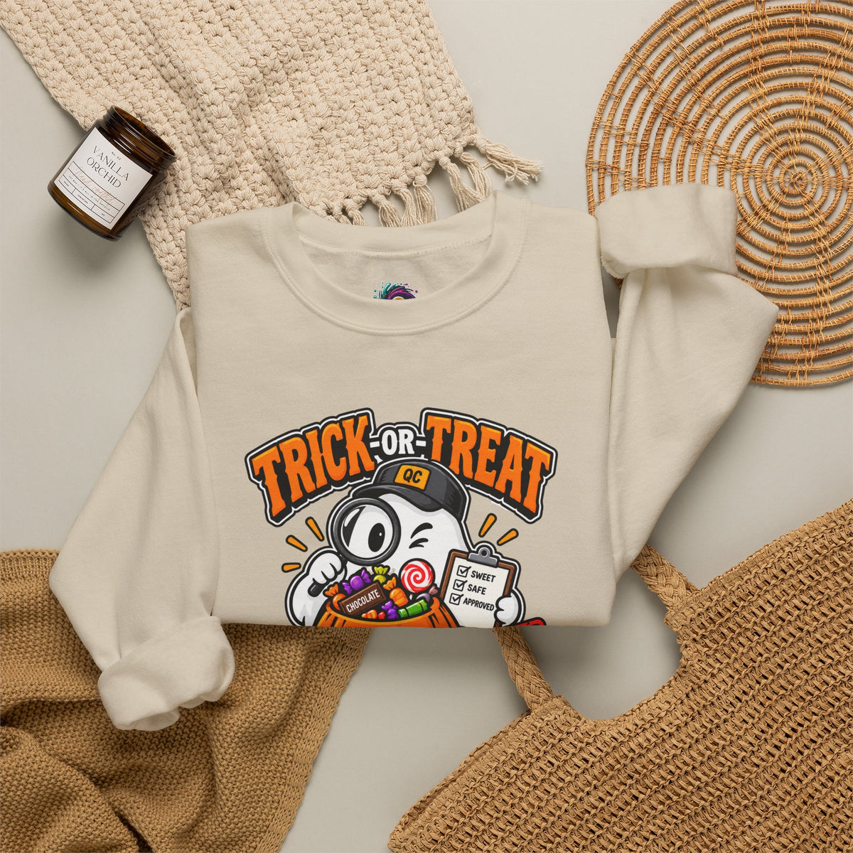 Trick-or-Treat Quality Control Sweatshirt – Funny Halloween Cozy Top
