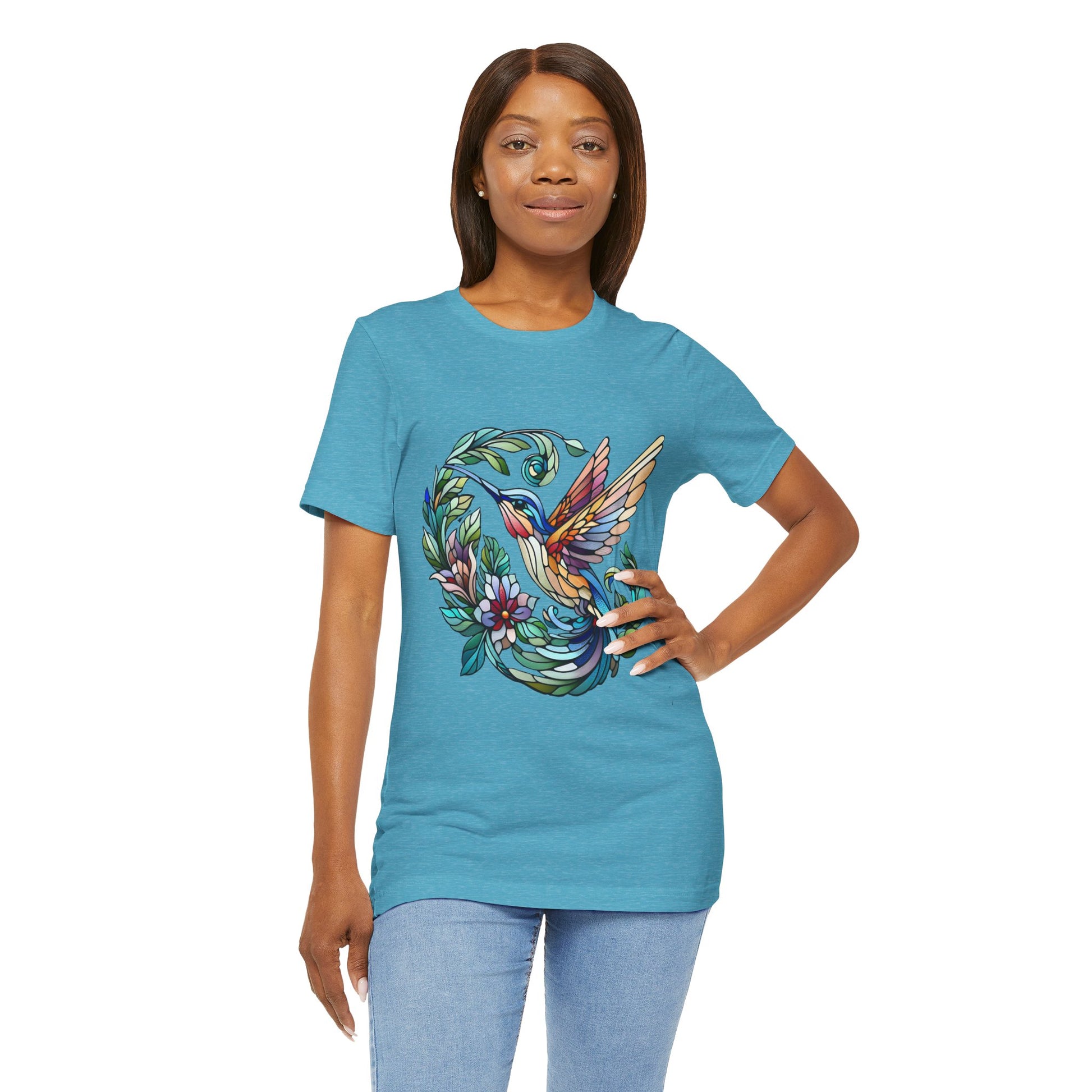 Stained Glass Hummingbird Tee – Vibrant Nature Shirt - WhimSpin - https://whimspin.com