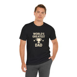 Black crew-neck T-shirt with trophy “World’s Greatest Dad” graphic front