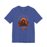 Team purple graphic T-shirt with orange “Pumpkin” sci-fi spice face print on chest