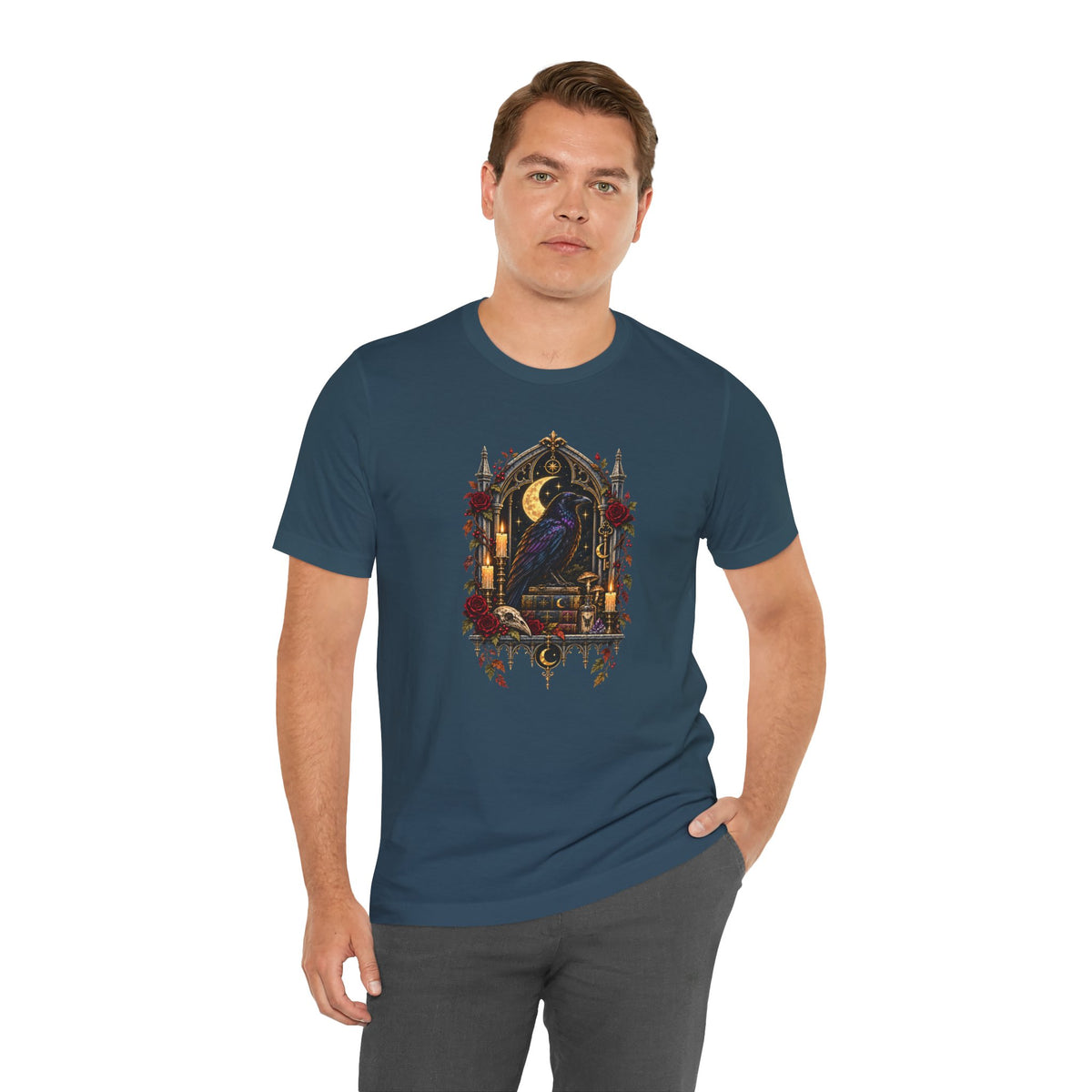 Raven’s Reliquary Tee – Gothic Moonlit Raven T-shirt
