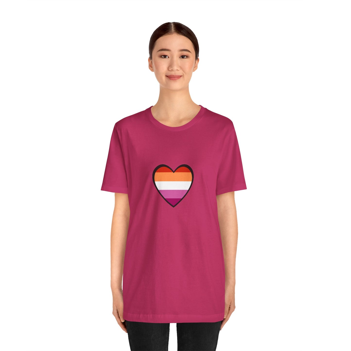 Lesbian Flag Heart T-Shirt – Bold LGBTQ+ Graphic Tee