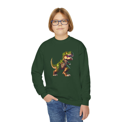 Pixel Dinosaur Youth Sweatshirt – Retro Pixel T-Rex Gamer Hoodie